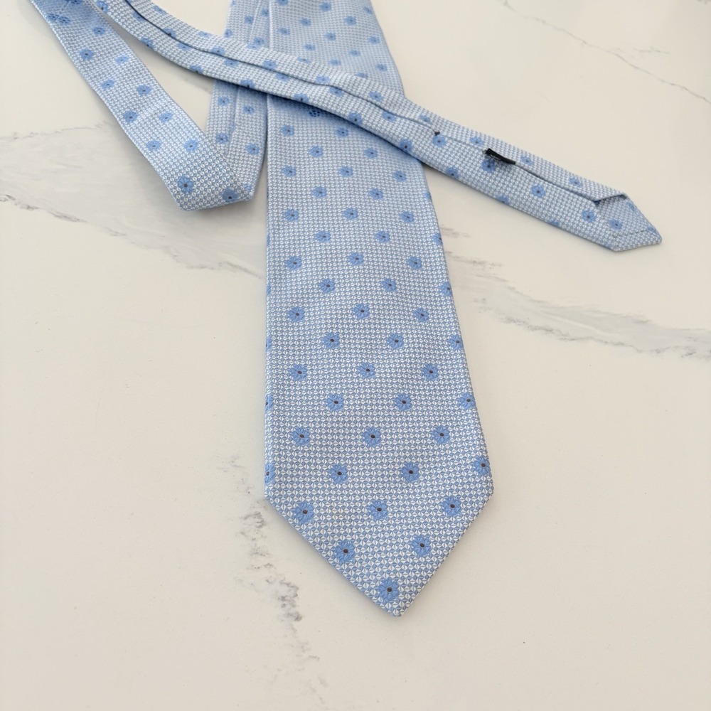 Petronius 1926 Tie 100% Silk Made In Italy Blue Floral Geometric Classic NWOT